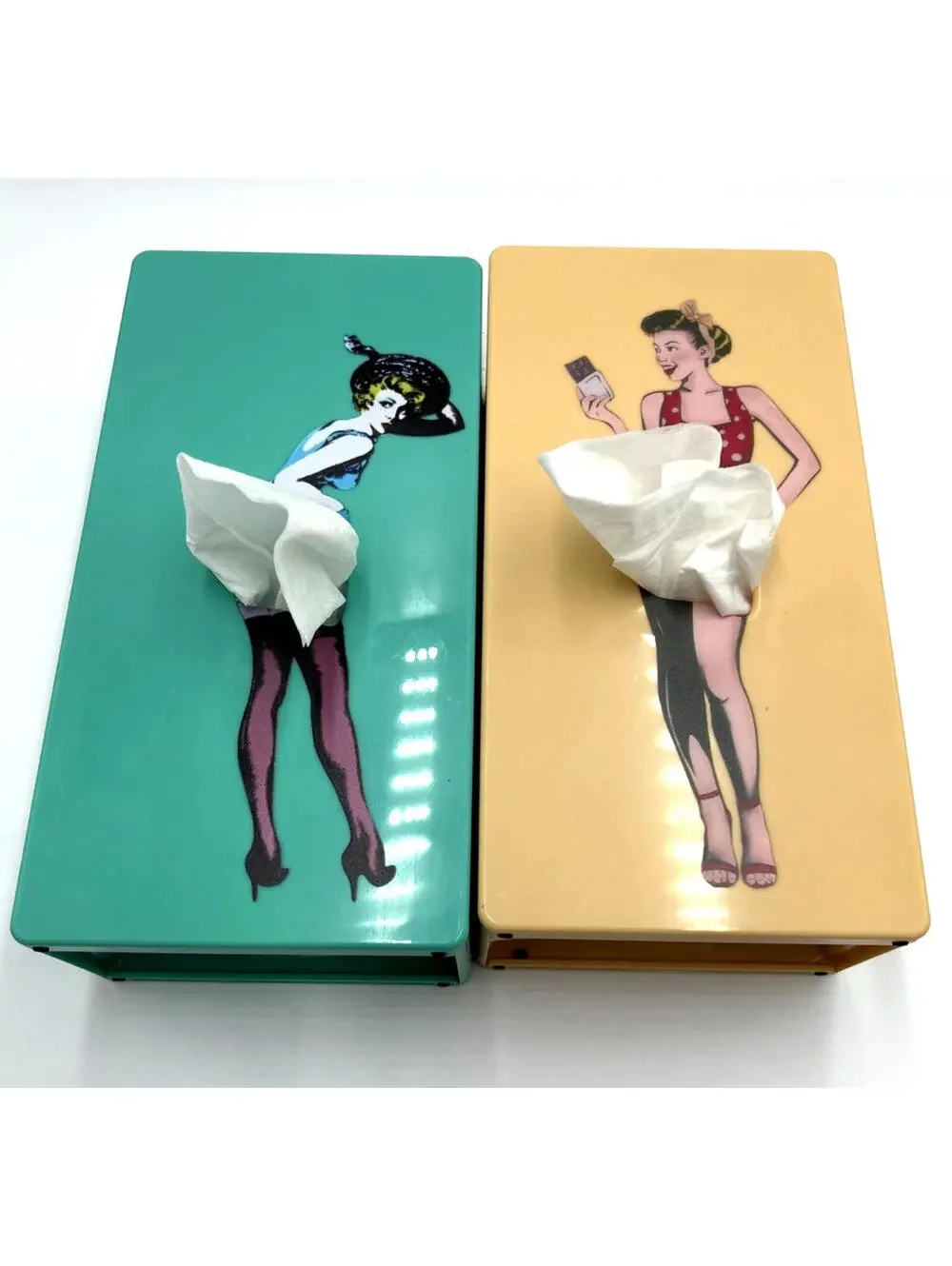 Pin-Up Girl1950s Retro-Style Flying Skirt Tissue Kleenex Box Dispensers Lot of 2